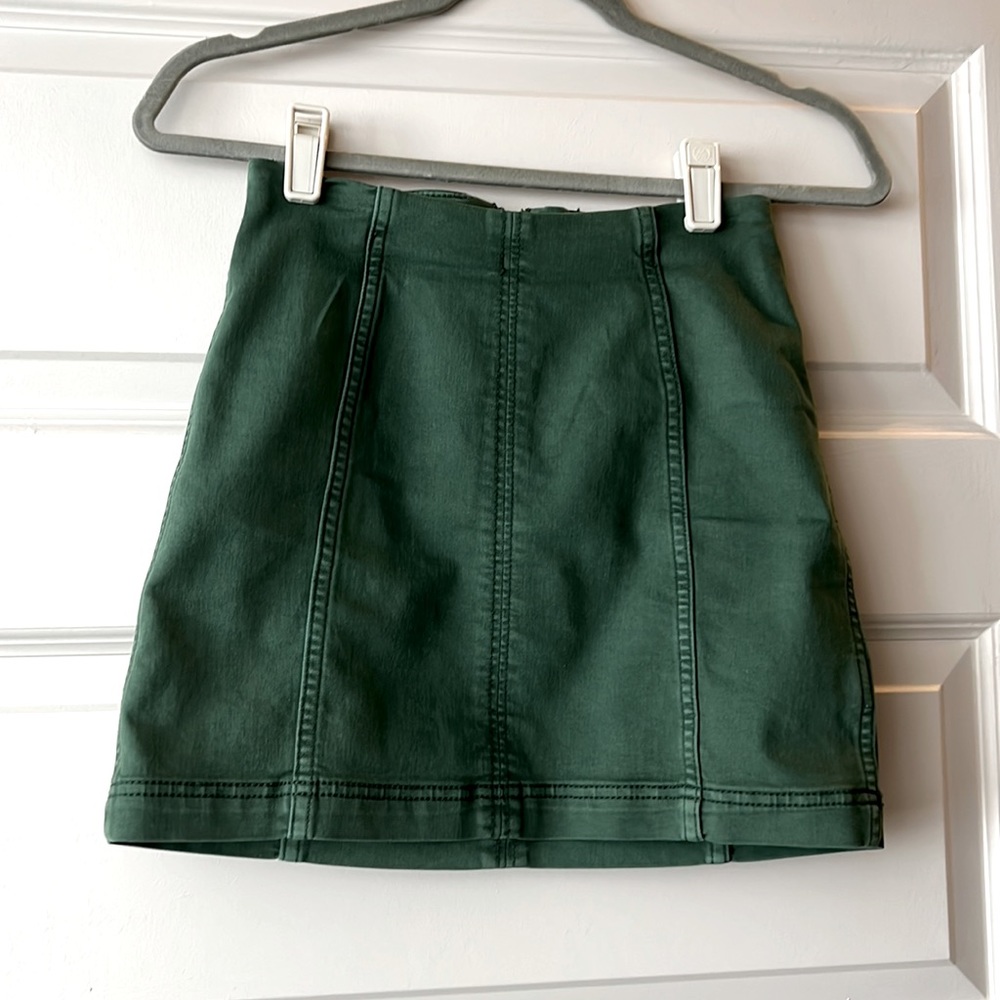 Free people green denim mini skirt